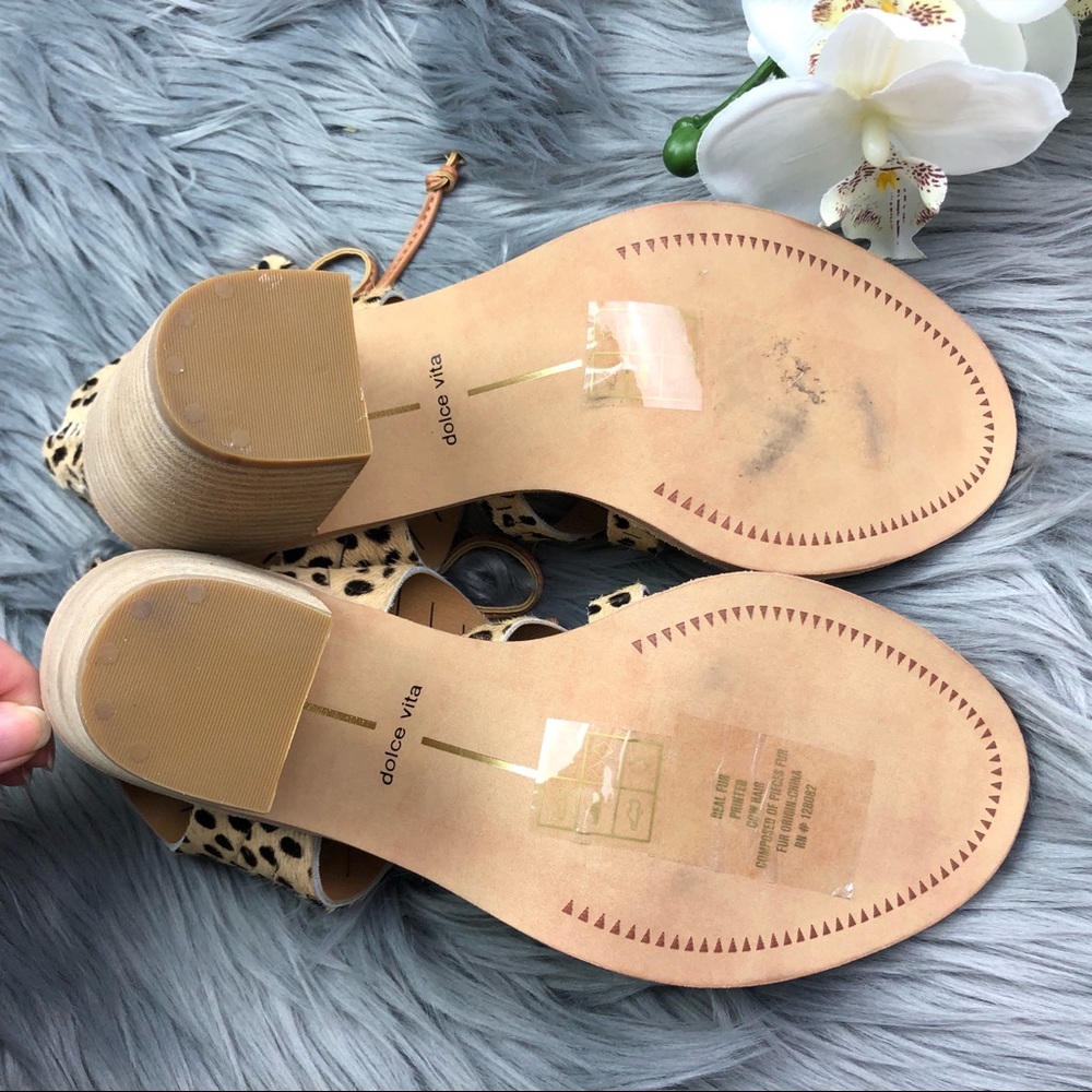 Dolce Vita Lyndon Calf Hair Lace Up Heeled Sandals - Picture 3 of 7